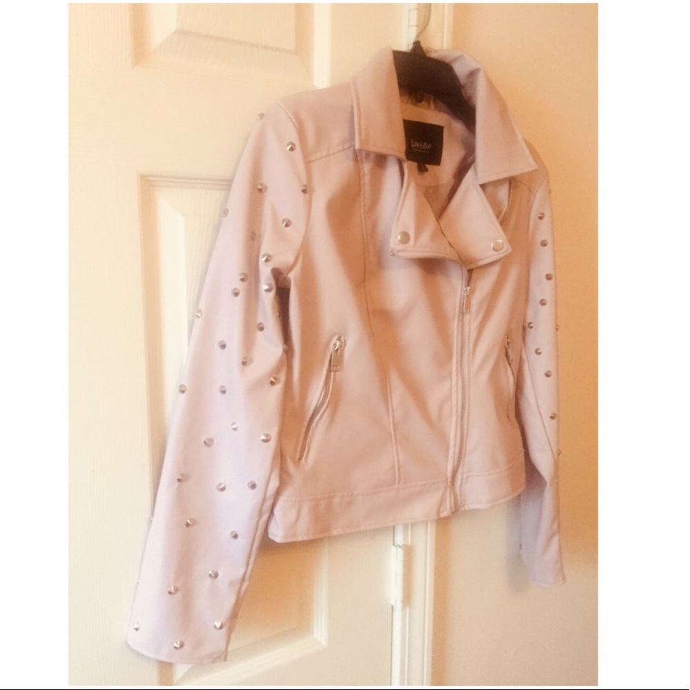 👄 LAST 1 FAUX LEATHER BLUSH  PINK STUDDED JACKET - Picture 7 of 7